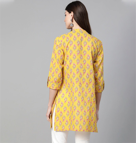 Women Mustard Yellow & Pink Floral Print Tunic
